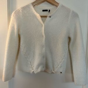 French designer cream colored cardigan, fuzzy and super soft. Size 8.